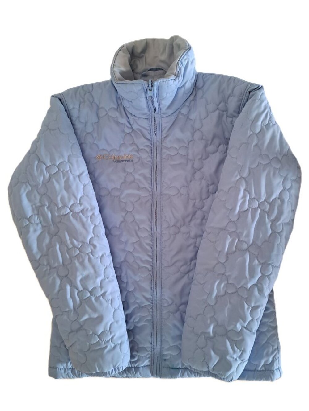Columbia Vertex Girls Youth Quilted Jacket Blue Size 10/12 Flower Stitching